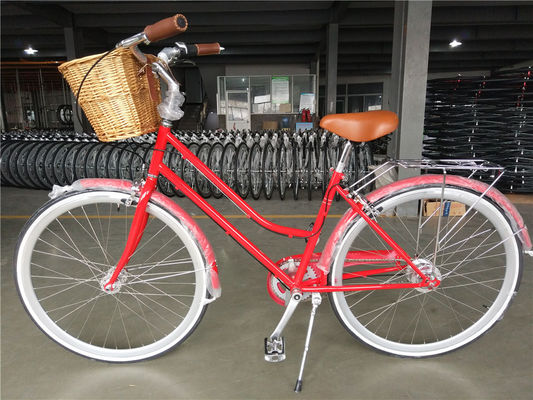 Vintage Lady Bike mit Korb Rot Farbe Low Step Through Hybrid 5 Geschwindigkeit Komfort Cruiser