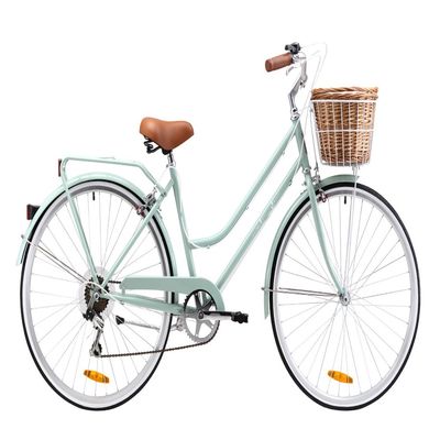 Vintage-Frauen-Step-Through-Fahrrad mit Vorderkorb und 7-Gang-Klassiker-Design