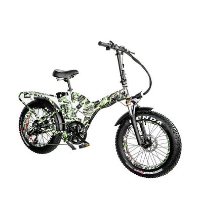 48V*21AH 20 Zoll Vollfederung Tarnfarbe 1000W Klappreifen ELEKTRICHES Fahrrad mit Hinterregal