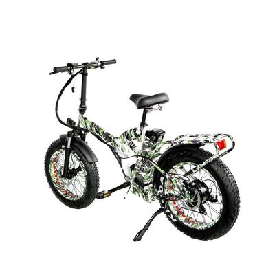 48V*21AH 20 Zoll Vollfederung Tarnfarbe 1000W Klappreifen ELEKTRICHES Fahrrad mit Hinterregal