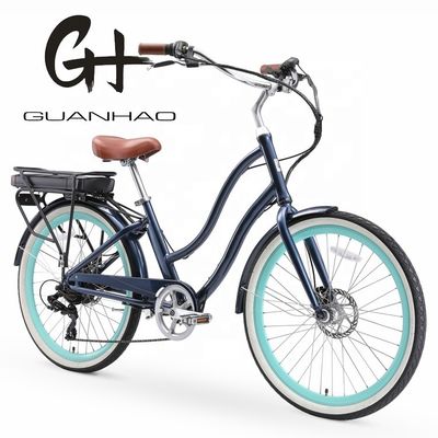 26&quot; 500W OEM Anpassung CE 48V 14AG Lithium Batterie 7 Geschwindigkeit PAS Schritt durch Frauen Lady Girl Beach Cruiser Elektrofahrrad
