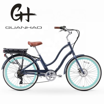 26&quot; 500W OEM Anpassung CE 48V 14AG Lithium Batterie 7 Geschwindigkeit PAS Schritt durch Frauen Lady Girl Beach Cruiser Elektrofahrrad