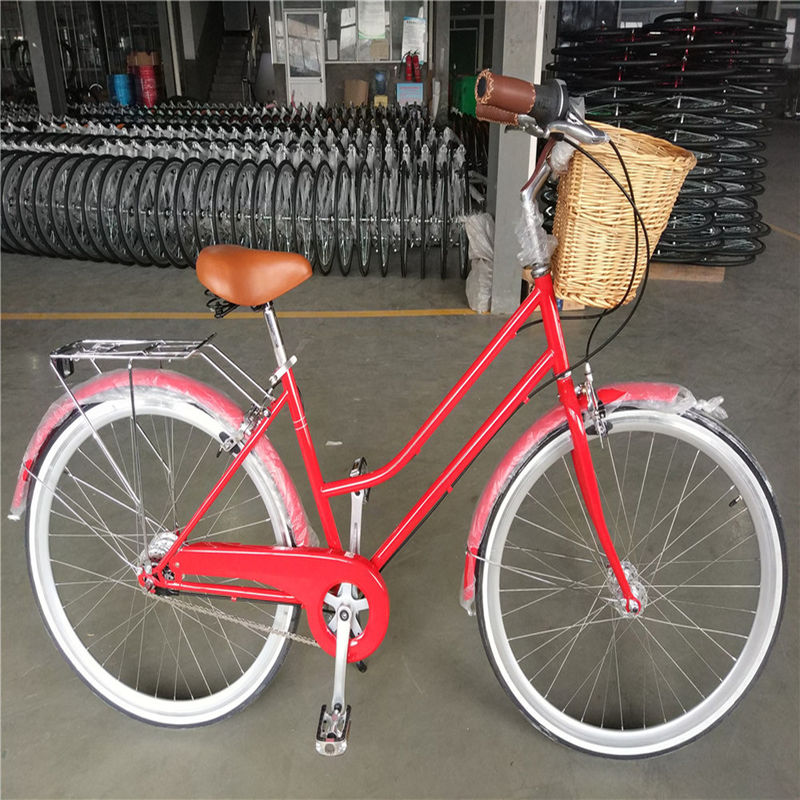 Vintage Lady Bike mit Korb Rot Farbe Low Step Through Hybrid 5 Geschwindigkeit Komfort Cruiser